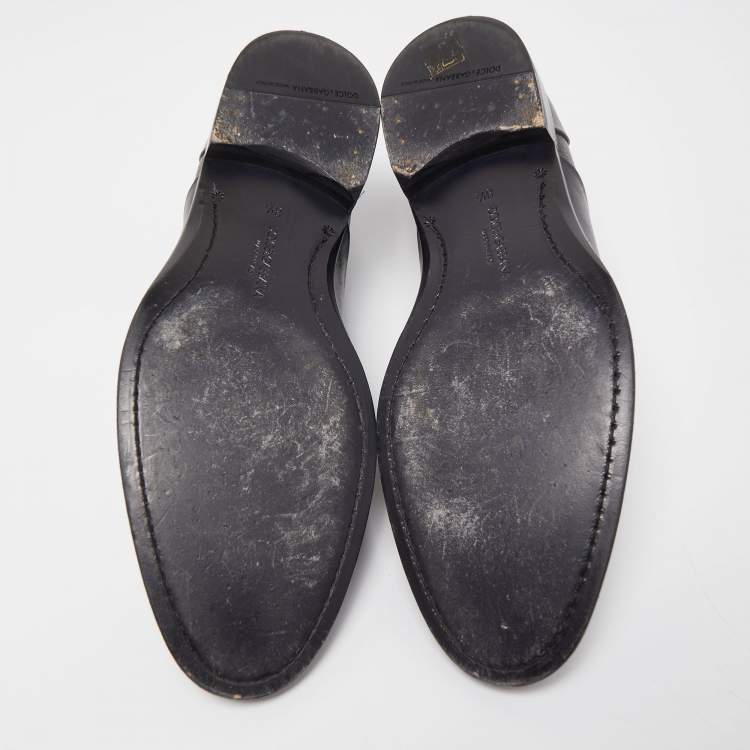 Pre Owned Dolce & Gabbana Black Leather Lace Up Oxfords Size 42.5