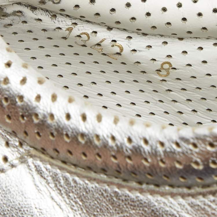 Pre Owned Dolce & Gabbana Silver Perforated Leather Low Top Sneakers Size 42