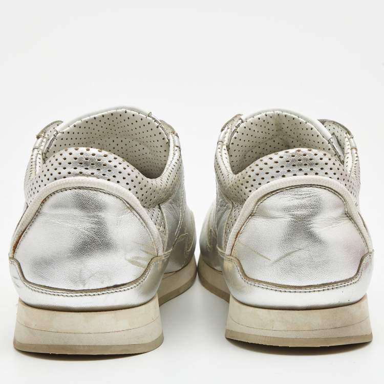 Pre Owned Dolce & Gabbana Silver Perforated Leather Low Top Sneakers Size 42