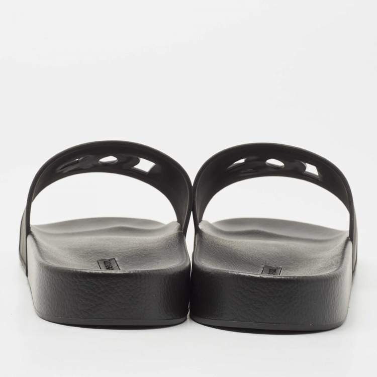 Pre Owned Dolce & Gabbana Black Rubber DG Logo Slide Flats Size 45