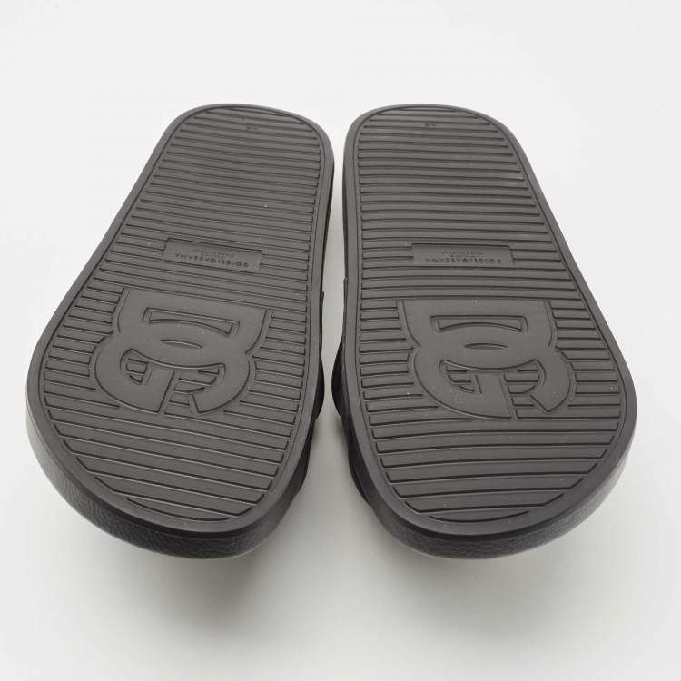 Pre Owned Dolce & Gabbana Black Rubber DG Logo Slide Flats Size 45