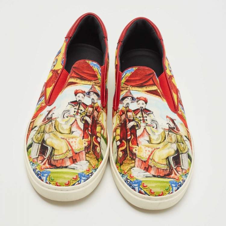 مملوكة مسبقًا Dolce & Gabbana Multicolour Canvas Oriental  Print Slip On Sneakers Size 43.5