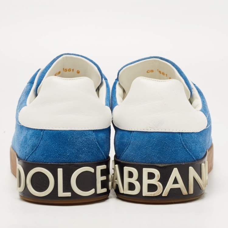 Pre Owned Dolce & Gabbana Blue /White  Suede and Leather Low Top Sneakers Size 43