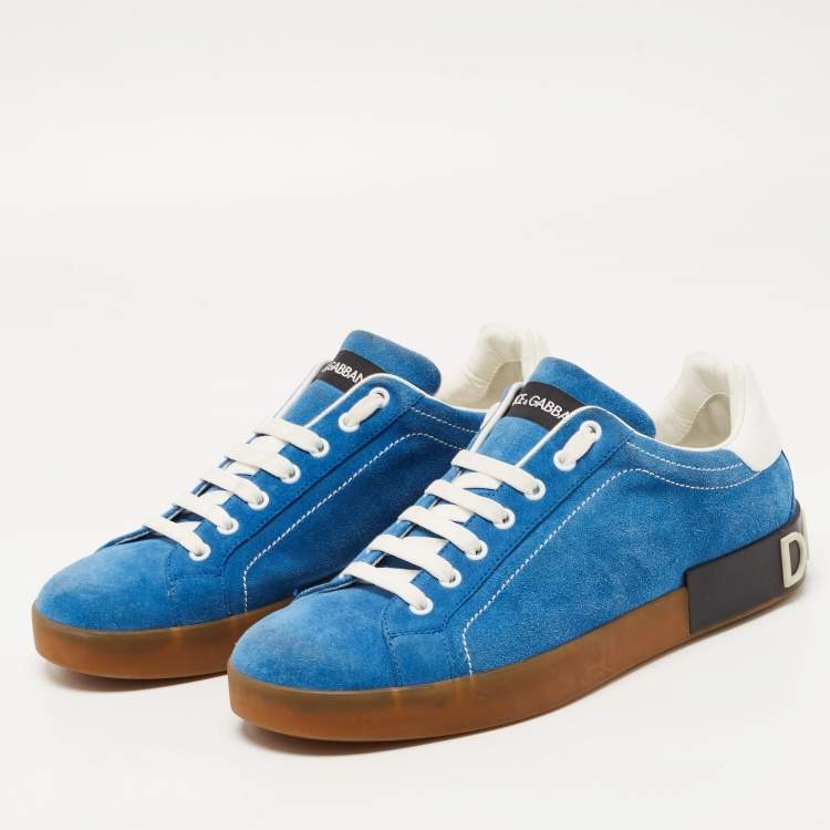 Pre Owned Dolce & Gabbana Blue /White  Suede and Leather Low Top Sneakers Size 43