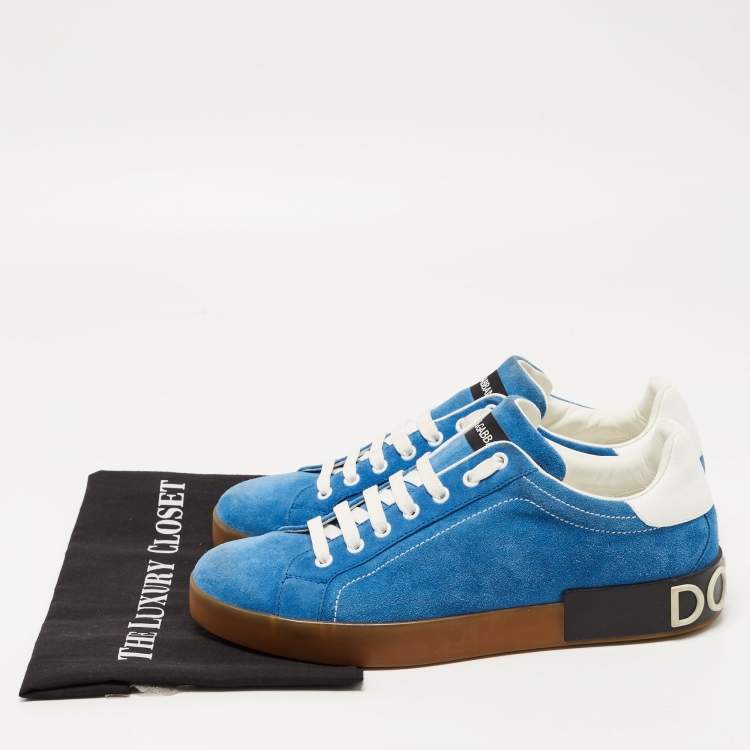 Pre Owned Dolce & Gabbana Blue /White  Suede and Leather Low Top Sneakers Size 43