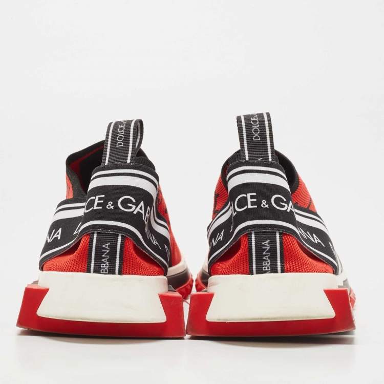 Pre Owned Dolce & Gabbana Red Fabric Graffiti Logo Sorrento Slip On Sneakers Size 44