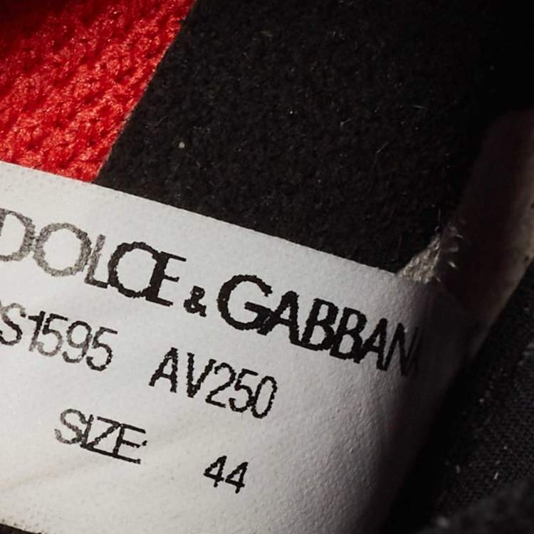Pre Owned Dolce & Gabbana Red Fabric Graffiti Logo Sorrento Slip On Sneakers Size 44