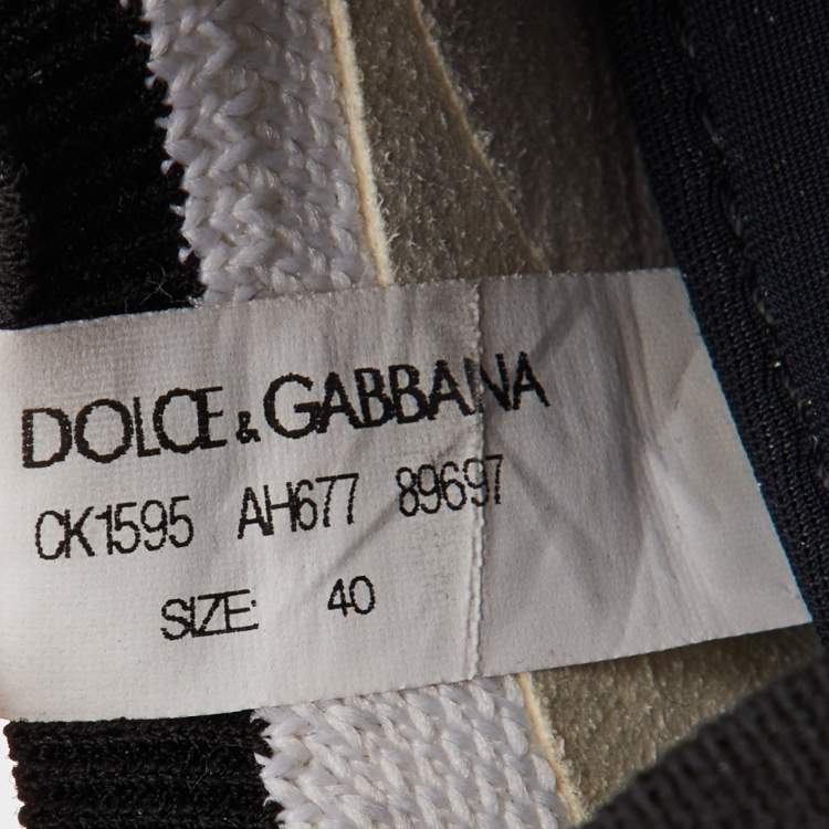 Pre Owned Dolce & Gabbana White/Black Knit Fabric Logo Sorrento Slip On Sneakers Size 40