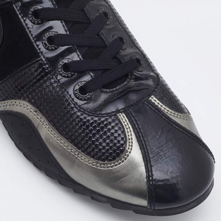 Pre Owned Dolce & Gabbana Silver/Black Patent Leather and Suede Low Top Sneakers Size 42.5