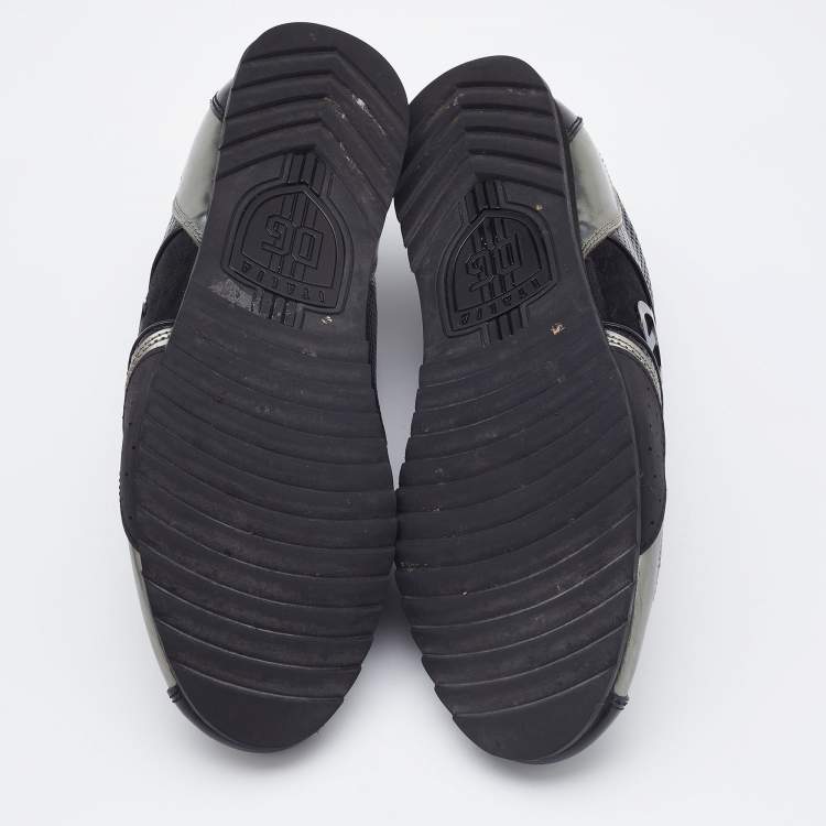 Pre Owned Dolce & Gabbana Silver/Black Patent Leather and Suede Low Top Sneakers Size 42.5