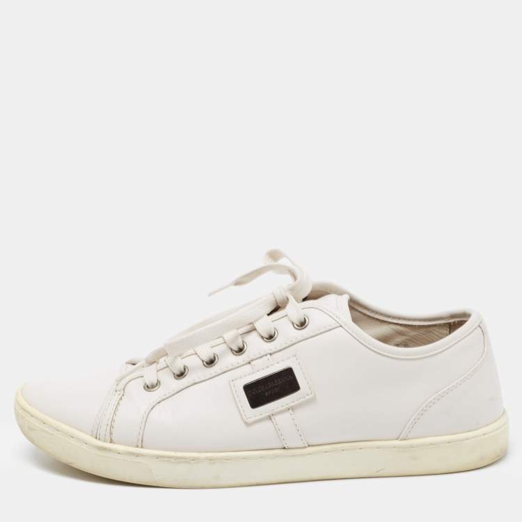 Pre Owned Dolce & Gabbana White Leather Lace Low Top Sneakers Size 41.5