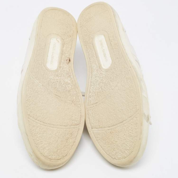 Pre Owned Dolce & Gabbana White Leather Lace Low Top Sneakers Size 41.5