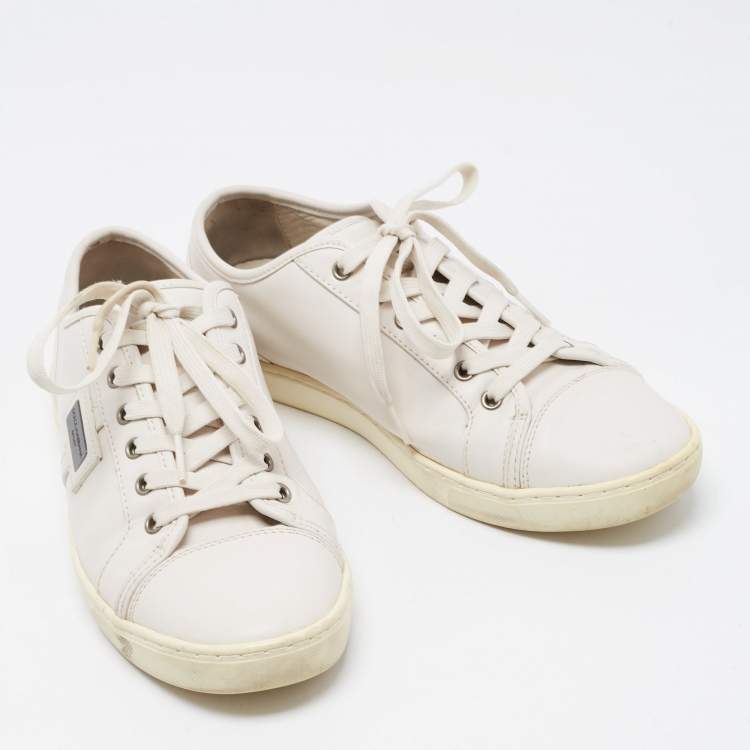 Pre Owned Dolce & Gabbana White Leather Lace Low Top Sneakers Size 41.5