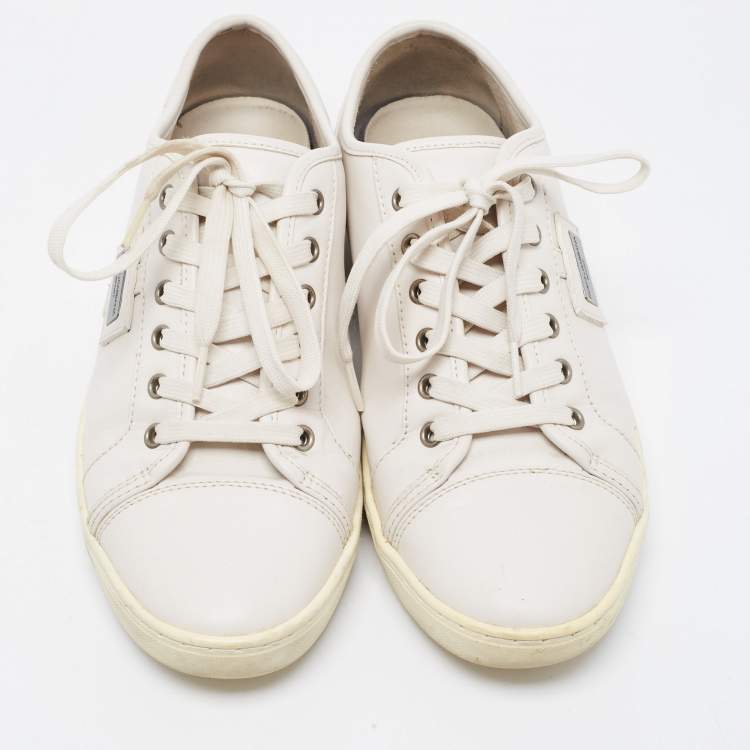 Pre Owned Dolce & Gabbana White Leather Lace Low Top Sneakers Size 41.5
