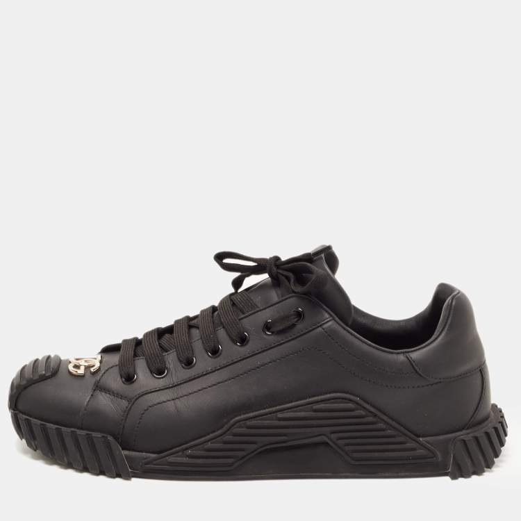 Pre Owned Dolce & Gabbana Black Leather NS1 Logo Low Top Sneakers Size 43.5