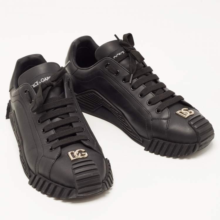 Pre Owned Dolce & Gabbana Black Leather NS1 Logo Low Top Sneakers Size 43.5
