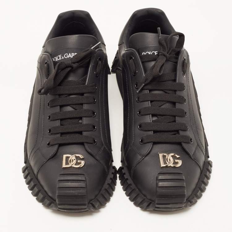 Pre Owned Dolce & Gabbana Black Leather NS1 Logo Low Top Sneakers Size 43.5
