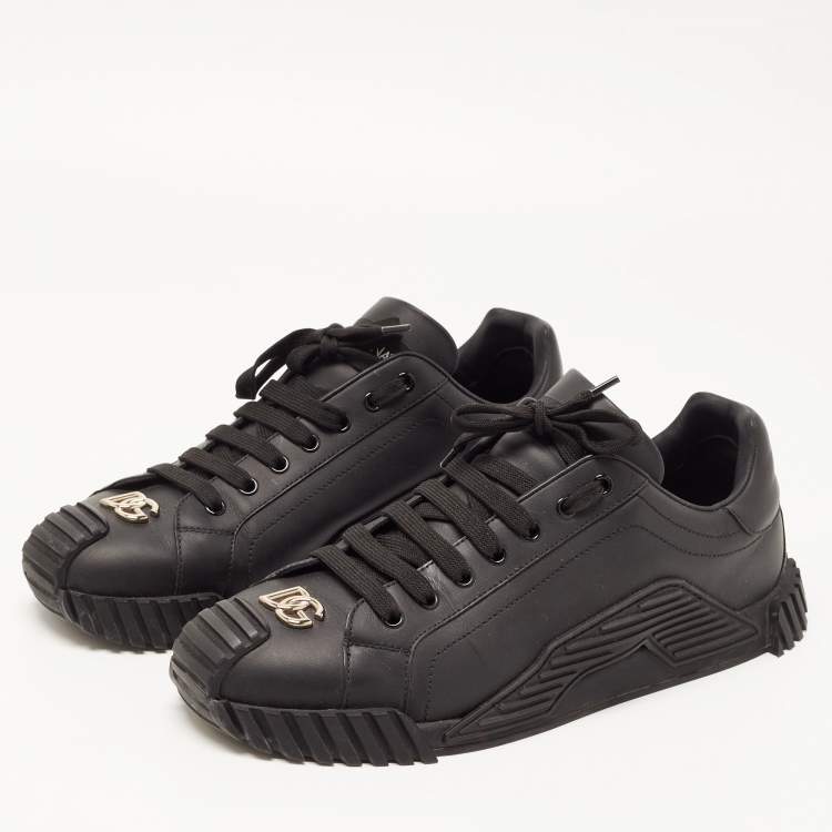 Pre Owned Dolce & Gabbana Black Leather NS1 Logo Low Top Sneakers Size 43.5