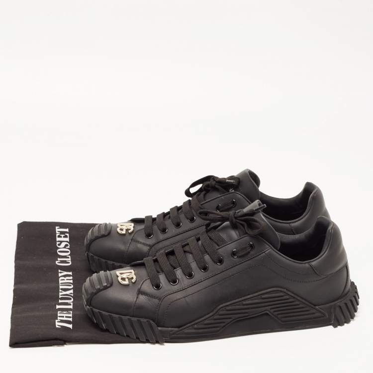 Pre Owned Dolce & Gabbana Black Leather NS1 Logo Low Top Sneakers Size 43.5
