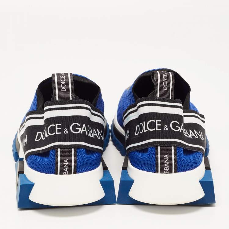 Pre Owned Dolce & Gabbana Blue/Black Stretch Fabric Jersey Sorrento Logo Print Slip On Sneakers Size 43