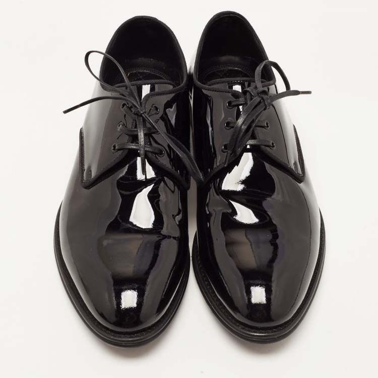 Pre Owned Dolce & Gabbana Black Patent Leather Lace Up Derby Size 40