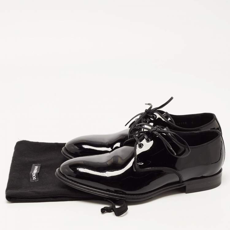 Pre Owned Dolce & Gabbana Black Patent Leather Lace Up Derby Size 40