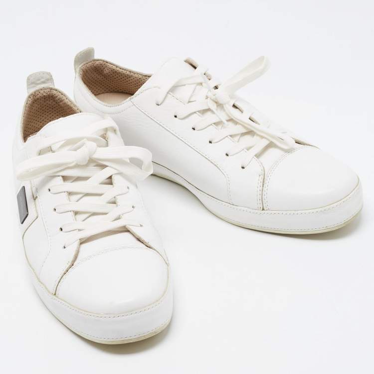 مملوكة مسبقًا Dolce & Gabbana White Leather Low Top Sneakers Size 42