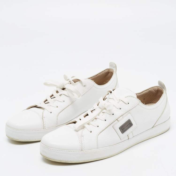 مملوكة مسبقًا Dolce & Gabbana White Leather Low Top Sneakers Size 42