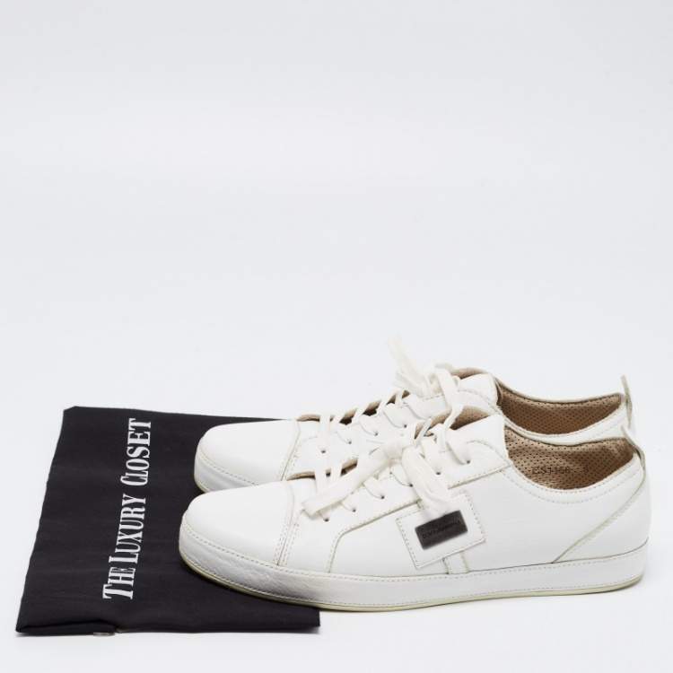 مملوكة مسبقًا Dolce & Gabbana White Leather Low Top Sneakers Size 42