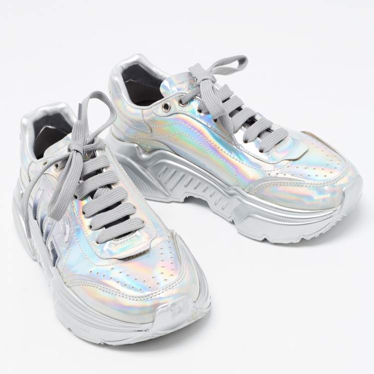 Pre Owned Dolce & Gabbana Silver Iridescent Leather Daymaster Sneakers Size 37