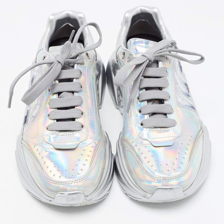 Pre Owned Dolce & Gabbana Silver Iridescent Leather Daymaster Sneakers Size 37