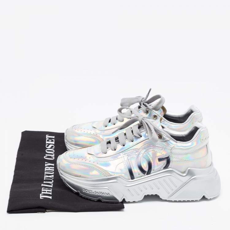 Pre Owned Dolce & Gabbana Silver Iridescent Leather Daymaster Sneakers Size 37