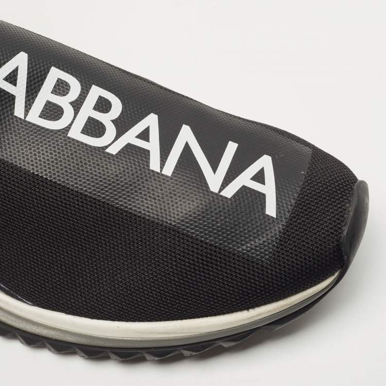 مملوكة مسبقًا Dolce & Gabbana Black/White Logo Print Knit Fabric Sorrento Sneakers Size 44