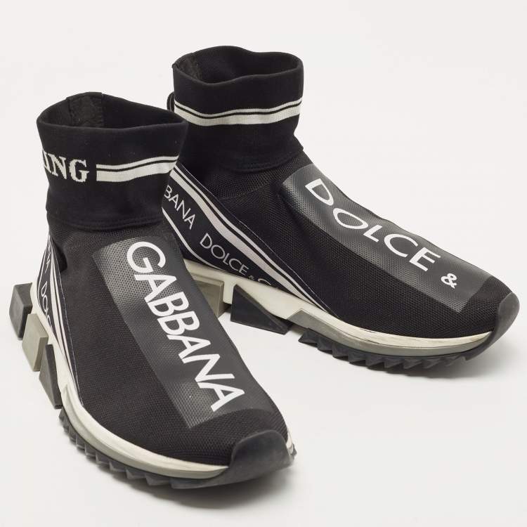 مملوكة مسبقًا Dolce & Gabbana Black/White Logo Print Knit Fabric Sorrento Sneakers Size 44