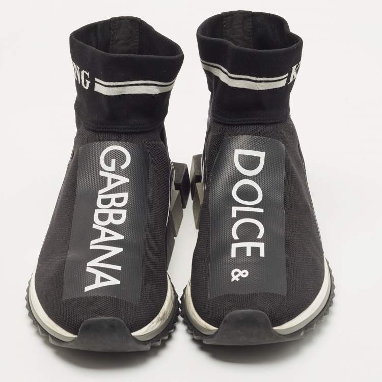 مملوكة مسبقًا Dolce & Gabbana Black/White Logo Print Knit Fabric Sorrento Sneakers Size 44