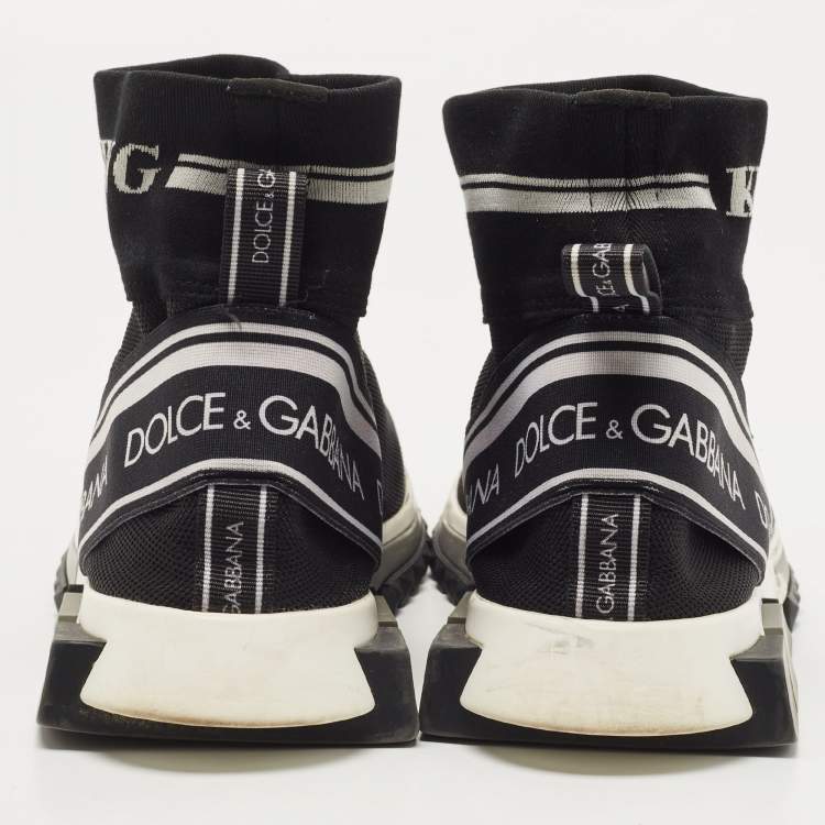 مملوكة مسبقًا Dolce & Gabbana Black/White Logo Print Knit Fabric Sorrento Sneakers Size 44