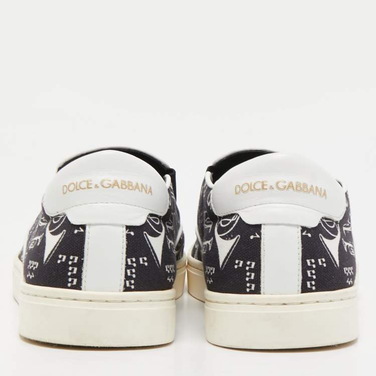 Pre Owned Dolce & Gabbana Black/White Canvas Trumpet Print Sneakers Size 45