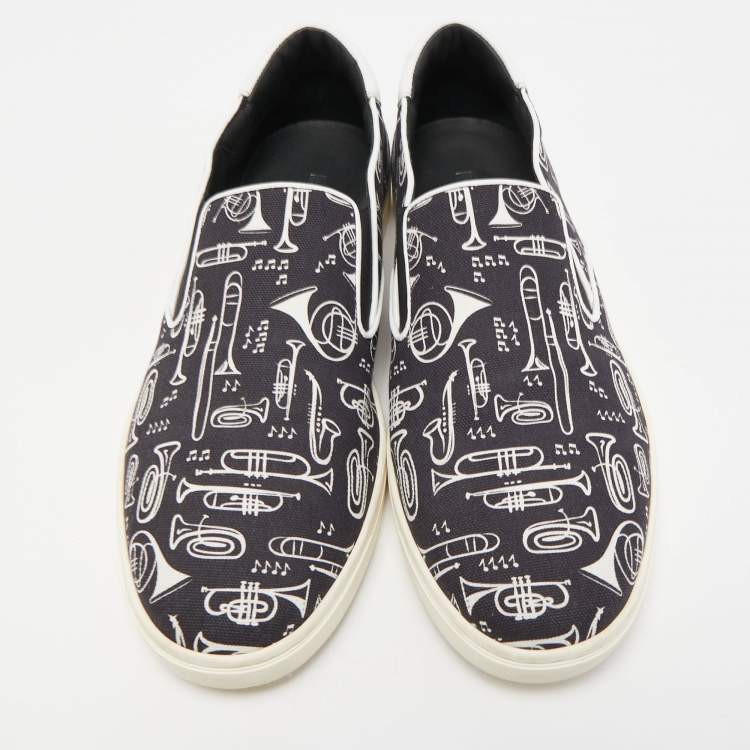 Pre Owned Dolce & Gabbana Black/White Canvas Trumpet Print Sneakers Size 45