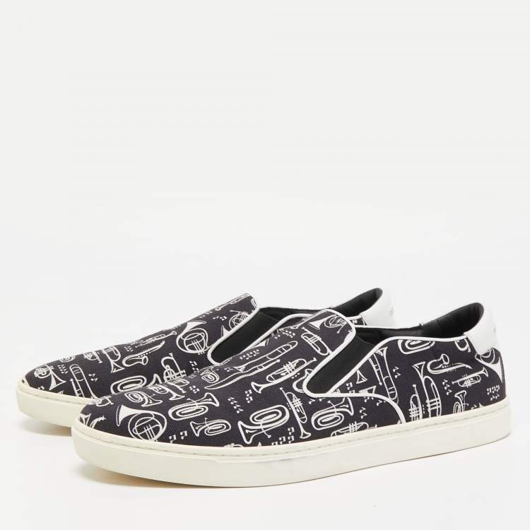 Pre Owned Dolce & Gabbana Black/White Canvas Trumpet Print Sneakers Size 45