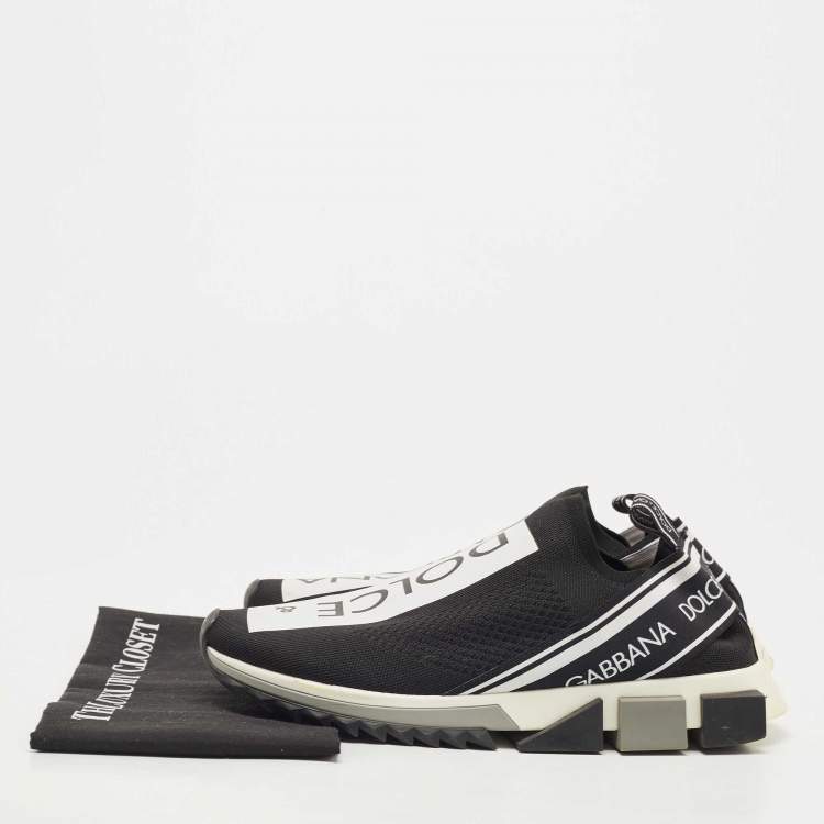 Pre Owned Dolce & Gabbana Black/White Fabric Sorrento Sneakers Size 45
