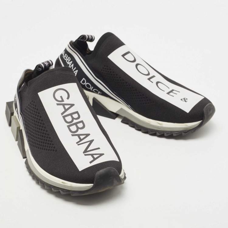 Pre Owned Dolce & Gabbana Black/White Fabric Sorrento Sneakers Size 45