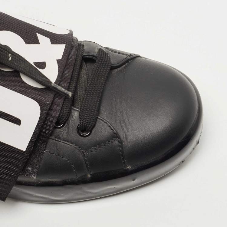 Pre Owned Dolce & Gabbana Black Leather Elastic Logo Low Top Sneakers Size 40