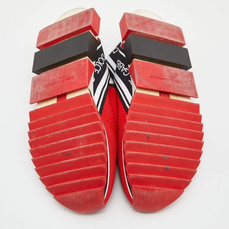 مملوكة مسبقًا Dolce & Gabbana Red Fabric Graffiti Logo Sorrento Slip On Sneakers Size 45