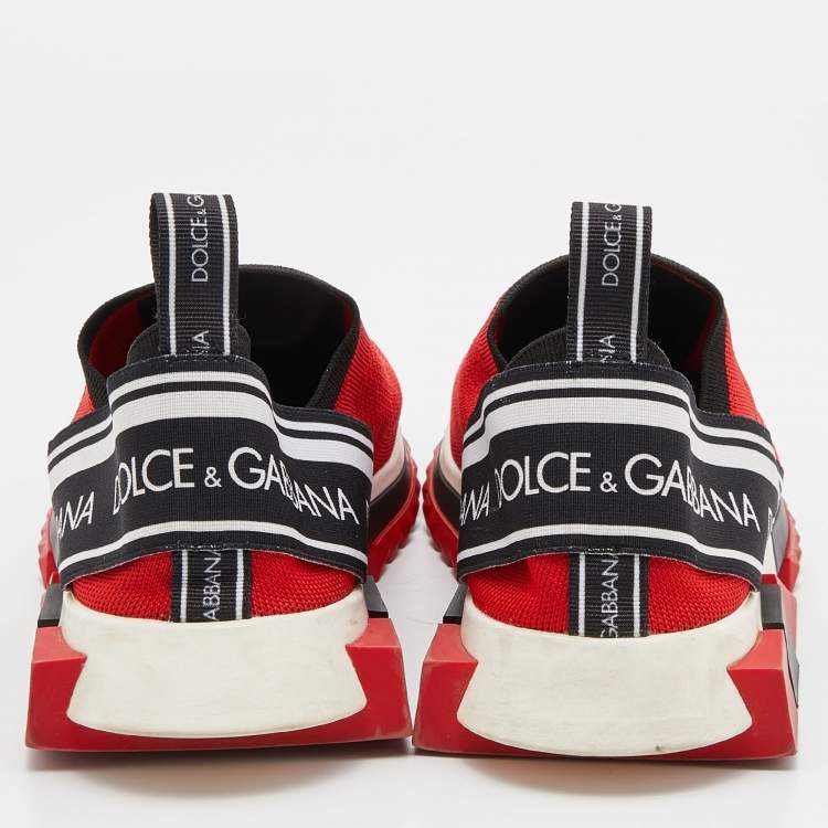 مملوكة مسبقًا Dolce & Gabbana Red Fabric Graffiti Logo Sorrento Slip On Sneakers Size 45