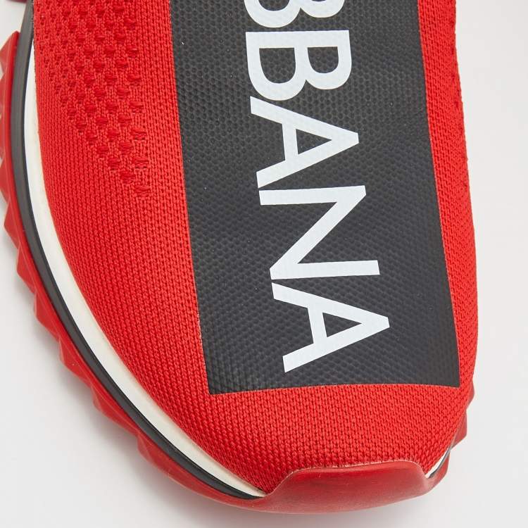 مملوكة مسبقًا Dolce & Gabbana Red Fabric Graffiti Logo Sorrento Slip On Sneakers Size 45