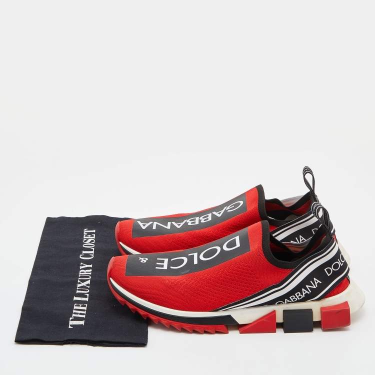 مملوكة مسبقًا Dolce & Gabbana Red Fabric Graffiti Logo Sorrento Slip On Sneakers Size 45