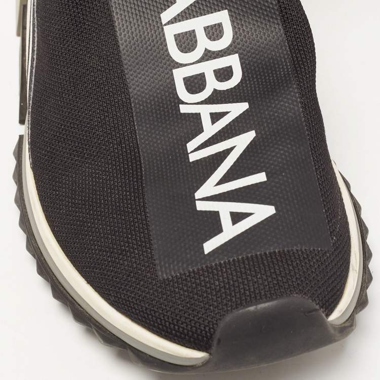 Pre Owned Dolce & Gabbana Black Logo Print Knit Fabric Sorrento High Top Sneakers Size 42