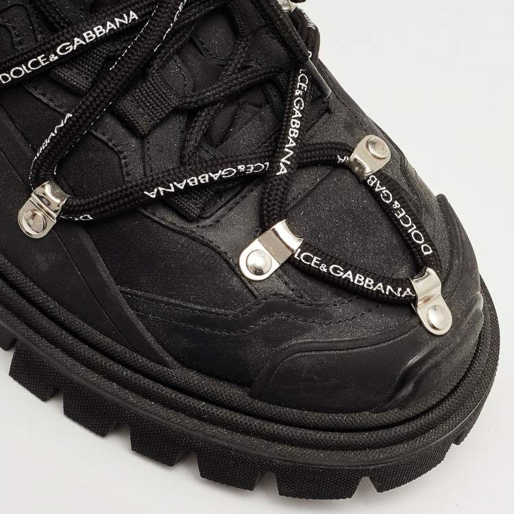 Pre Owned Dolce & Gabbana Black Mesh and Rubber Low Top Sneakers Size 45