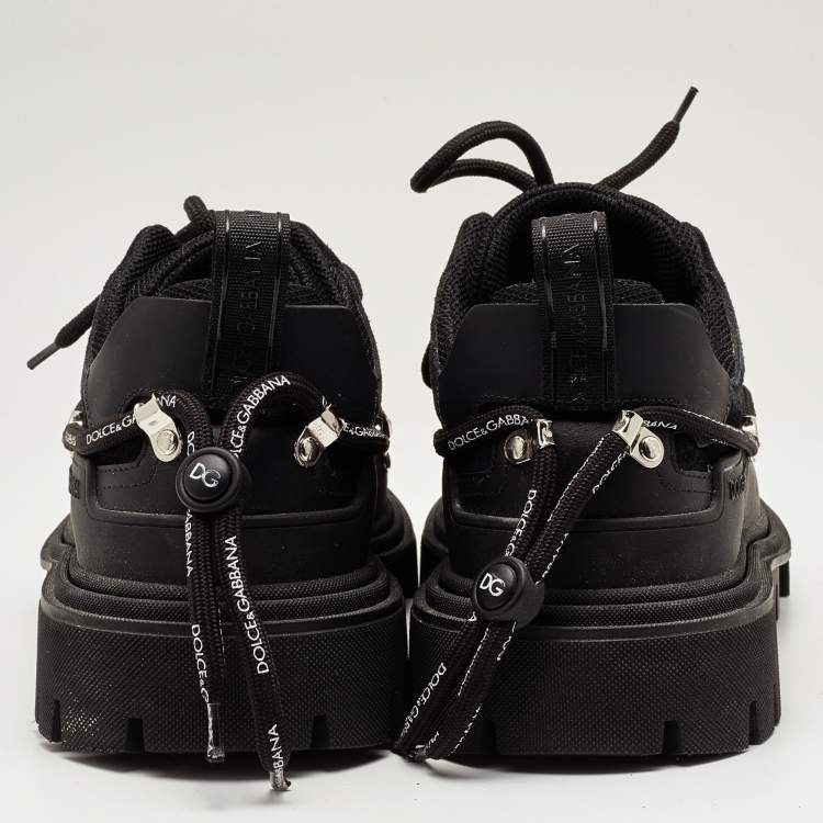 Pre Owned Dolce & Gabbana Black Mesh and Rubber Low Top Sneakers Size 45