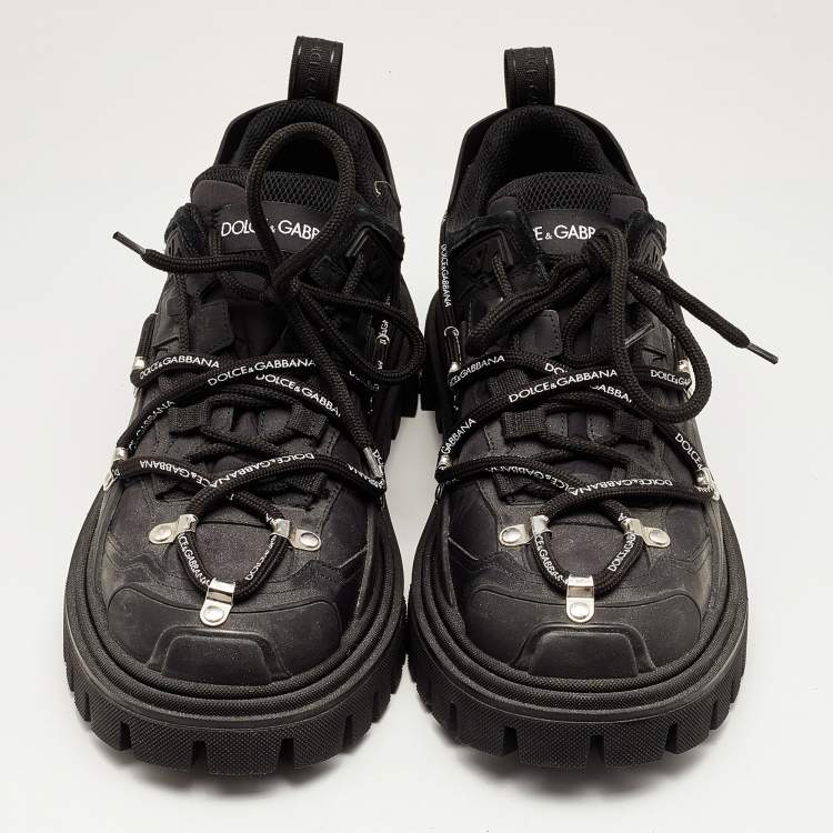 Pre Owned Dolce & Gabbana Black Mesh and Rubber Low Top Sneakers Size 45